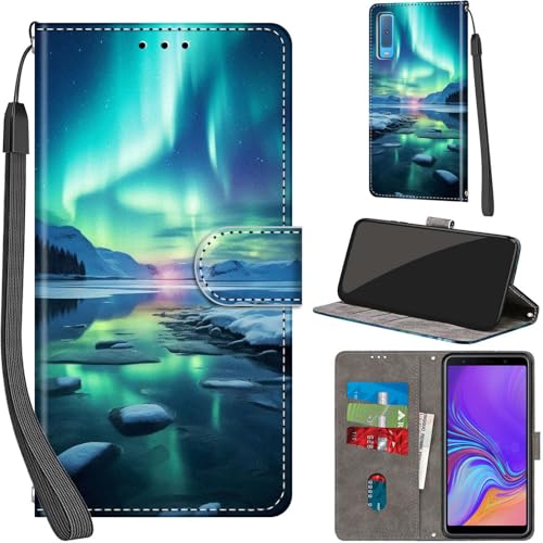Handyhülle für Samsung Galaxy A7 2018 Hülle PU Leder Schutzhülle Klappbar mit Kartenfach Ständer Handytasche mit Kameraschutz Flip Case Klapphülle für Samsung A7 2018, Schneeberg von Haninsuze