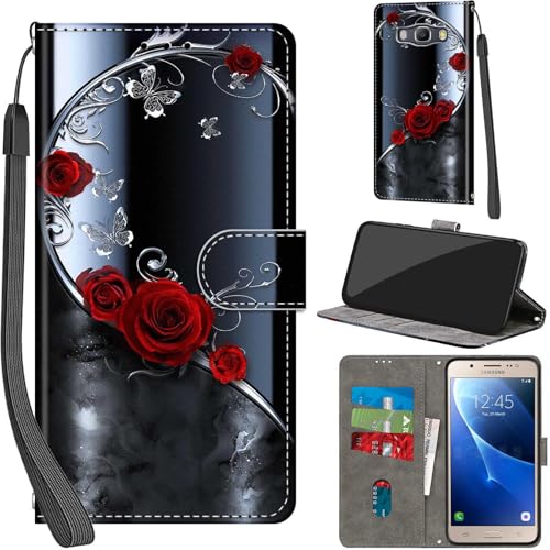 Handyhülle für Samsung Galaxy J5 2016 Hülle PU Leder Schutzhülle Klappbar mit Kartenfach Ständer Handytasche mit Kameraschutz Flip Case Klapphülle für Samsung J5 2016, silberner Schmetterling von Haninsuze