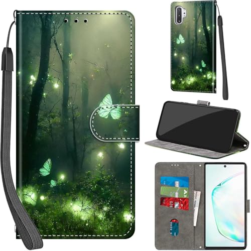 Handyhülle für Samsung Galaxy Note 10 Plus Hülle PU Leder Schutzhülle Klappbar mit Kartenfach Ständer Handytasche KameraschutzFlip Case Klapphülle für Samsung Note 10 Plus, Waldschmetterling von Haninsuze