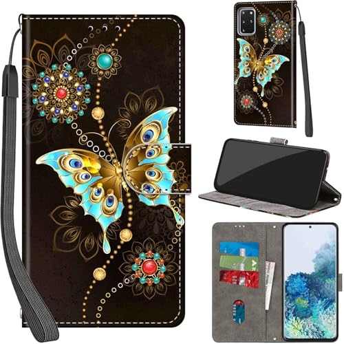 Handyhülle für Samsung Galaxy S20 Plus Hülle PU Leder Schutzhülle Klappbar mit Kartenfach Ständer Handytasche mit Kameraschutz Flip Case Klapphülle für Samsung S20 Plus, grüner Schmetterling von Haninsuze