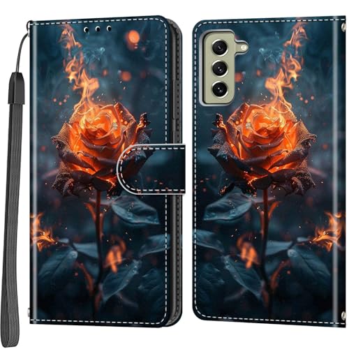 Handyhülle für Samsung Galaxy S21 FE Hülle, Magnetische Stoßfeste Flip Leder Schutzhülle Klapphülle, Rosen von Haninsuze