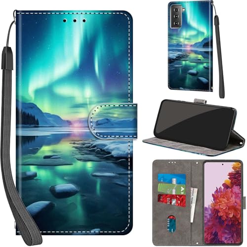 Handyhülle für Samsung Galaxy S21 Hülle PU Leder Schutzhülle Klappbar mit Kartenfach Ständer Handytasche mit Kameraschutz Flip Case Klapphülle für Samsung S21, Schneeberg von Haninsuze