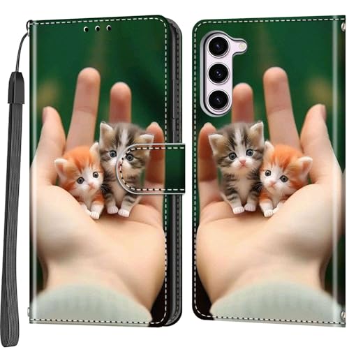 Handyhülle für Samsung Galaxy S23 5G Hülle, Magnetische Stoßfeste Flip Leder Schutzhülle Klapphülle, Katze von Haninsuze