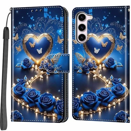Handyhülle für Samsung Galaxy S23 5G Hülle, Magnetische Stoßfeste Flip Leder Schutzhülle Klapphülle, blaues Herz von Haninsuze