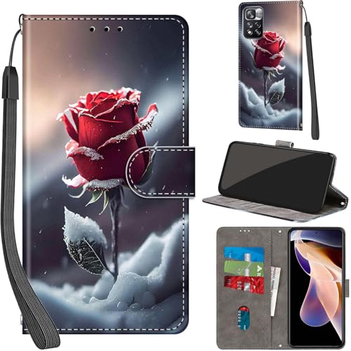 Handyhülle für Xiaomi Redmi Note 11 Pro Plus 5G Hülle PU Leder Schutzhülle Klappbar mit Kartenfach Ständer Handytasche mit Kameraschutz Flip Case Klapphülle, Rosen von Haninsuze