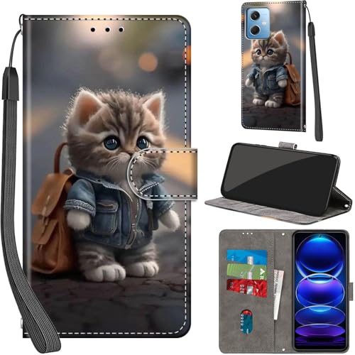 Handyhülle für Xiaomi Redmi Note 12 5G Hülle PU Leder Schutzhülle Klappbar mit Kartenfach Ständer Handytasche mit Kameraschutz Flip Case Klapphülle für Redmi Note 12 5G, Katze Handyhülle für Xiaomi Redmi Note 12 5G Hülle PU Leder Schutzhülle Klappbar mit Kartenfach Ständer Handytasche mit Kameraschutz Flip Case Klapphülle für Redmi Note 12 5G, Katze von Haninsuze