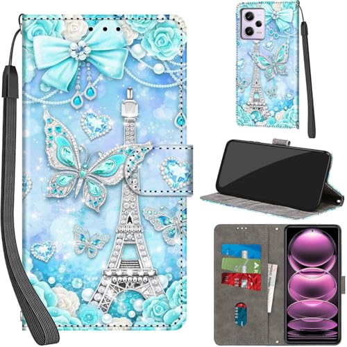 Handyhülle für Xiaomi Redmi Note 12 Pro 5G Hülle PU Leder Schutzhülle Klappbar mit Kartenfach Ständer Handytasche Kameraschutz Flip Case Klapphülle für Xiaomi Note 12 Pro 5G, Turm von Haninsuze