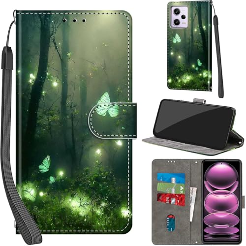 Handyhülle für Xiaomi Redmi Note 12 Pro 5G Hülle PU Leder Schutzhülle Klappbar mit Kartenfach Ständer Handytasche Kameraschutz Flip Case Klapphülle für Xiaomi Note 12 Pro 5G, Waldschmetterling von Haninsuze