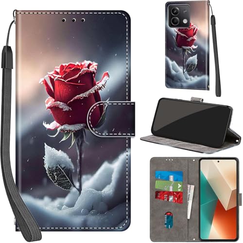 Handyhülle für Xiaomi Redmi Note 13 5G Hülle (Nicht für 4G) PU Leder Schutzhülle Klappbar mit Kartenfach Ständer Handytasche mit Kameraschutz Flip Case Klapphülle, Rosen von Haninsuze