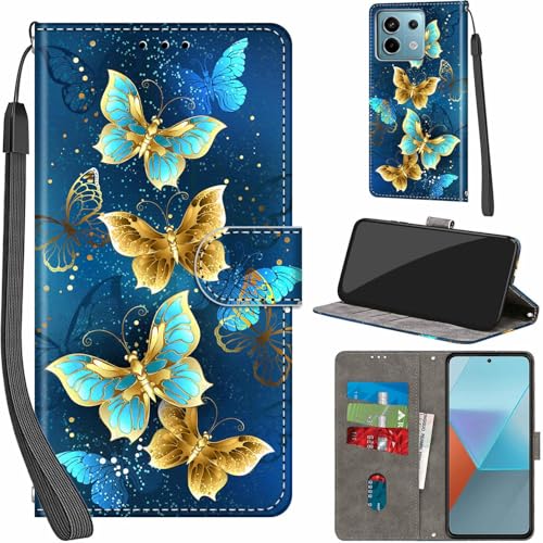 Handyhülle für Xiaomi Redmi Note 13 Pro 5G Hülle (Nicht für 4G) PU Leder Schutzhülle Klappbar mit Kartenfach Ständer Handytasche mit Kameraschutz Flip Case Klapphülle, Vier Schmetterlinge von Haninsuze