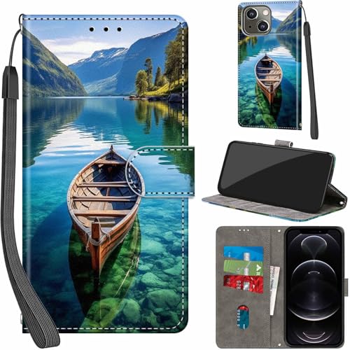 Handyhülle für iPhone 13/14 Hülle PU Leder Schutzhülle Klappbar mit Kartenfach Ständer Handytasche mit Kameraschutz Flip Case Klapphülle für iPhone 13/14, Boot von Haninsuze