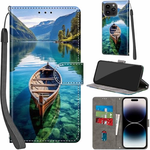 Handyhülle für iPhone 15 Pro Hülle PU Leder Schutzhülle Klappbar mit Kartenfach Ständer Handytasche mit Kameraschutz Flip Case Klapphülle für iPhone 15 Pro, Boot von Haninsuze