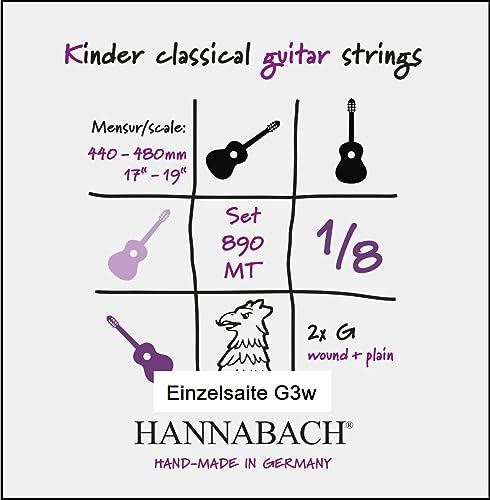 Hannabach 653053 Klassikgitarrensaiten Serie 890 1/8 Kindergitarre Mensur: 44-48cm - G3 von Hannabach