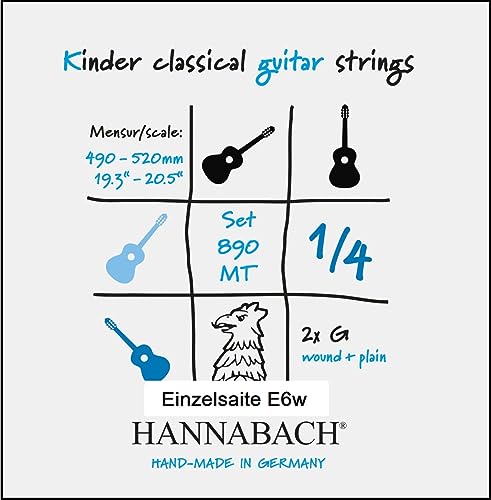 Hannabach 653066 Klassikgitarrensaiten Serie 890 1/4 Kindergitarre Mensur: 49-52cm - E6w von Hannabach