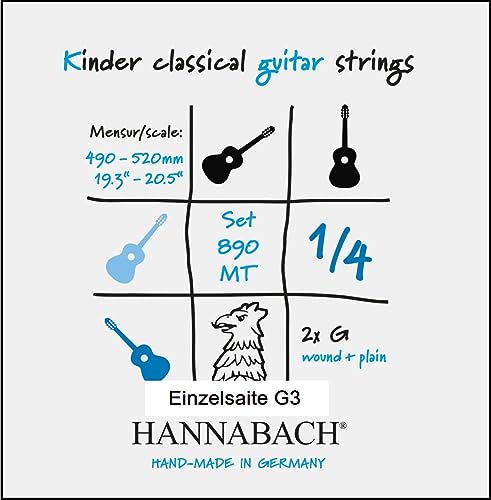Hannabach 653068 Klassikgitarrensaiten Serie 890 1/4 Kindergitarre Mensur: 49-52cm - G3 von Hannabach