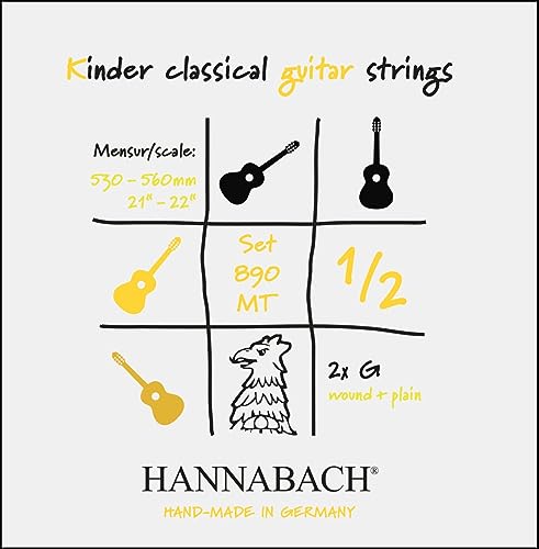 Hannabach Klassikgitarrensaiten Serie 890 MT für 1/2 Kindergitarre Mensur: 53-56 cm - Satz mit 2 G-Saiten - 890MT 1/2 von Hannabach
