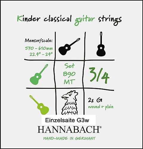 Hannabach 653083 Klassikgitarrensaiten Serie 890 3/4 Kindergitarre Mensur: 57-61cm - G3w von Hannabach