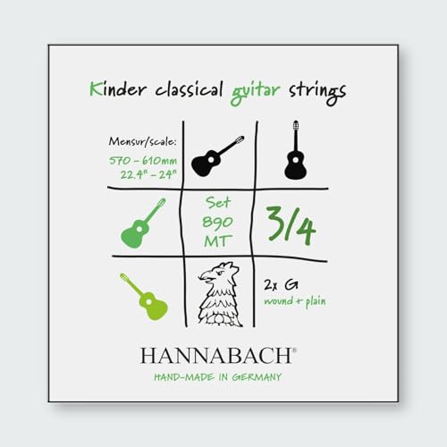 Hannabach Klassikgitarrensaiten Serie 890 MT für 3/4 Kindergitarre Mensur: 57-61 cm - Satz mit 2 G-Saiten - 890MT 3/4 von Hannabach