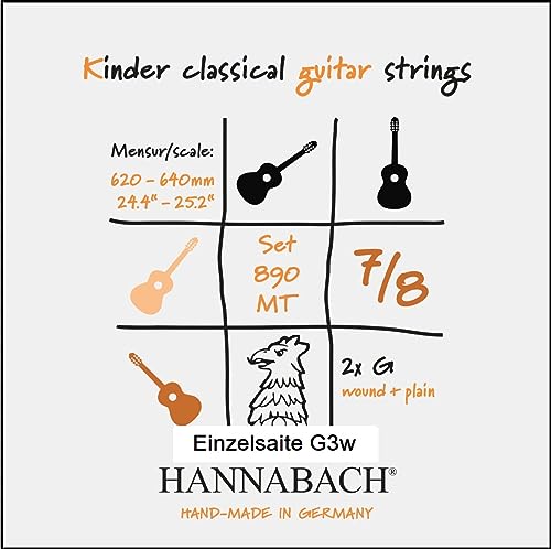 Hannabach 653093 Klassikgitarrensaiten Serie 890 7/8 Kindergitarre Mensur: 62-64cm - G3w von Hannabach