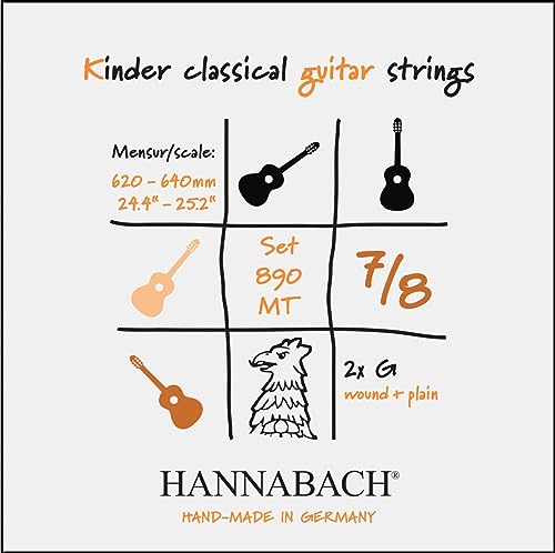 Hannabach 653099 Klassikgitarrensaiten Serie 890 7/8 Kindergitarre Mensur: 62-64cm - Satz von Hannabach