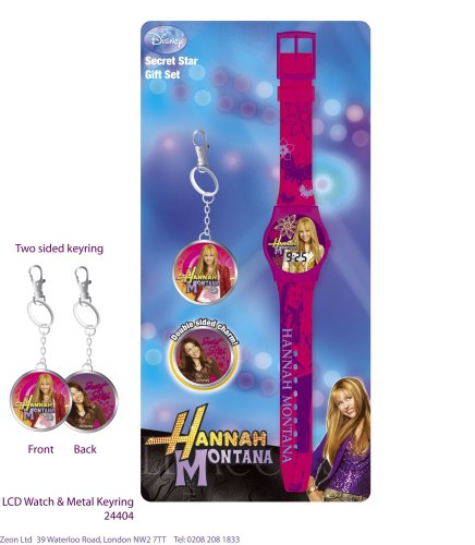 Hannah Montana Jugend-Uhr Set mit LCD Uhr und Schlüsselanhänger mit doppelter Abbildung 13x2x27 cm - 24404 von Hannah Montana