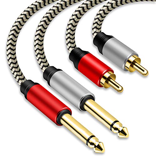 2 x 6,35 mm auf 2 Cinch-Kabel (1/4 Zoll) Stereo-Klinkenstecker auf 2 Cinch-Stecker, Splitter-Adapter für Stereo-Audiokabel mit PVC-Gehäuse und 1 m Nylongeflecht von Hanprmeee
