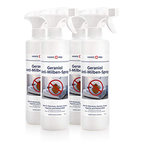 HANSE PRO Geraniol Anti-Milben-Spray, 4 x 500 ml I Hausstaub-Milben-Spray I Milbenschutz I Anti-Milben-Mittel gegen Bettwanzen & Milben I Hausstaubmilben-Allergie I Milben-Bekämpfung von Hanse Pro
