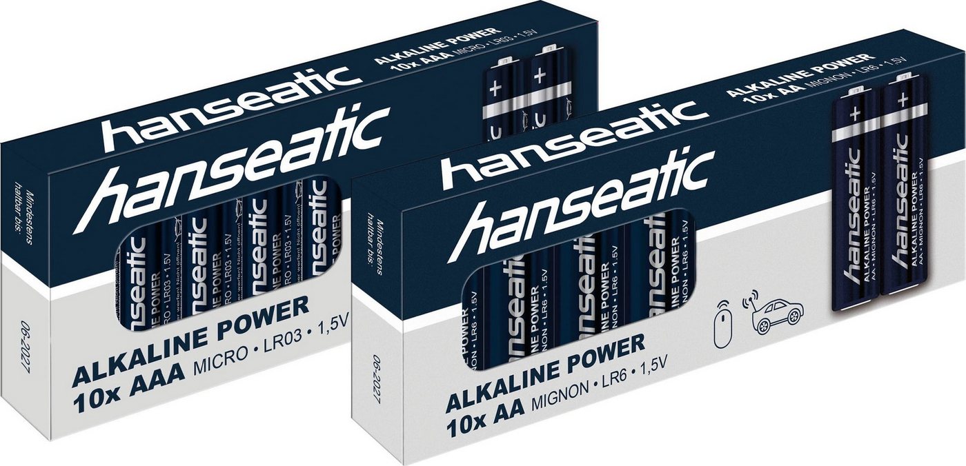 Hanseatic 10 St. AA + 10 St. AAA, Alkaline LR06 Mignon LR03 Micro Batterie, (1,5 V, 20 St), bis zu 5 Jahren Lagerfähigkeit von Hanseatic