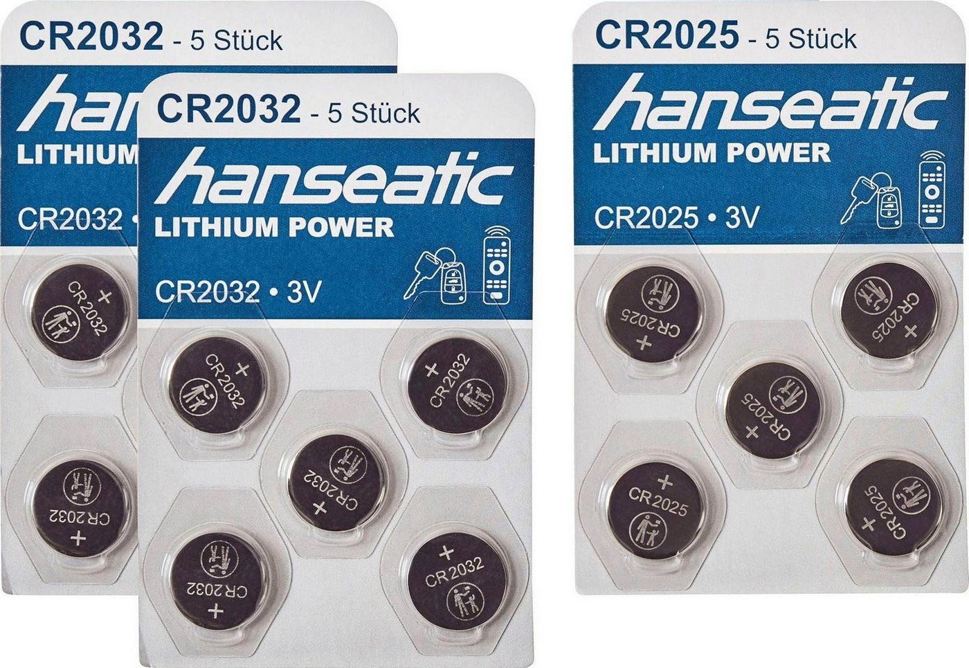 Hanseatic 15 Stück Batterie Mix Set Batterie, (15 St), 10x CR 2032 + 5x CR 2025 von Hanseatic