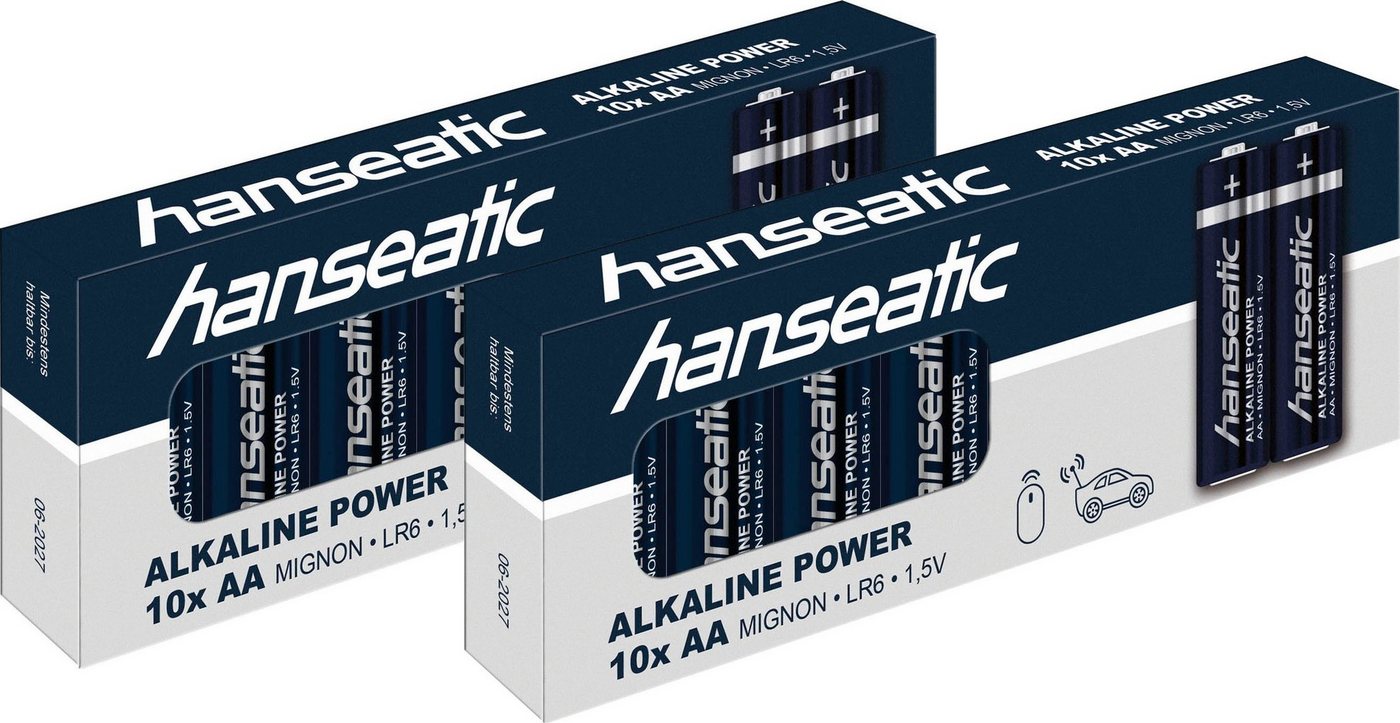 Hanseatic 20er Pack Alkaline Power, AA Mignon Batterie, LR06 (20 St), bis zu 5 Jahren Lagerfähigkeit von Hanseatic
