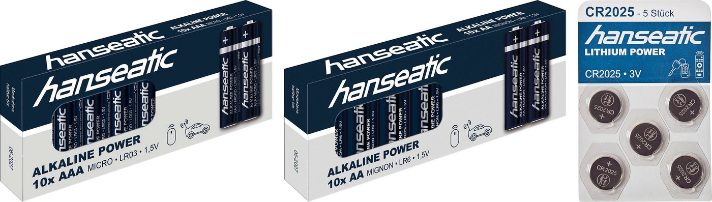 Hanseatic 25 Stück Batterie Mix Set Batterie, (25 St), 1x 10 AA + 1x 10 AAA + 1x 5 CR 2025 von Hanseatic
