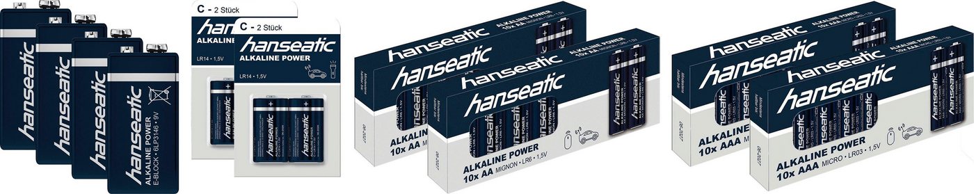 Hanseatic 48 Stück Batterie Mix Set Batterie, (48 St), 20x AA + 20x AAA + 4x 9V + 4x C Batterien von Hanseatic