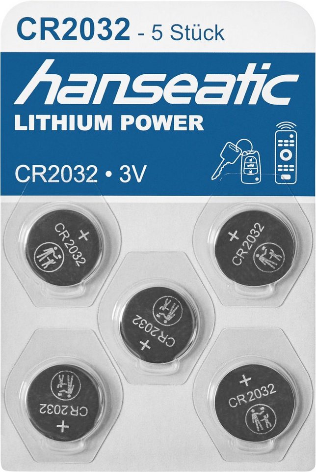 Hanseatic 5er Pack Lithium Power CR2032 Knopfzelle, CR2032 (3 V, 5 St) von Hanseatic