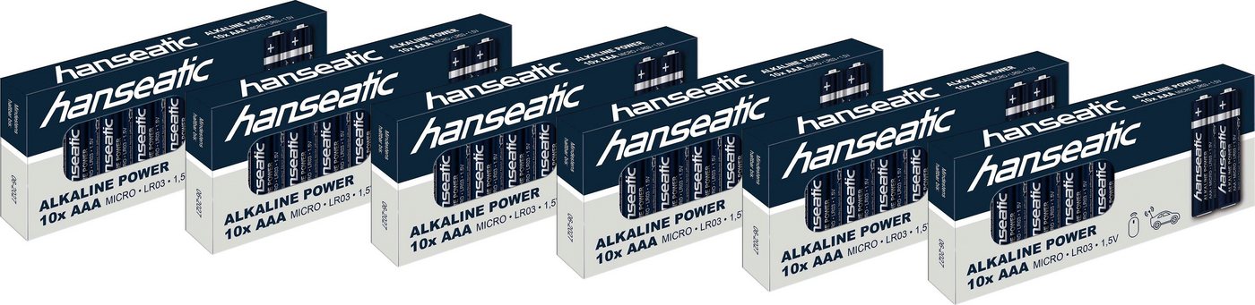 Hanseatic 60 Stck Alkaline Power, AAA Micro Batterie, LR03 (60 St), bis zu 5 Jahren Lagerfähigkeit von Hanseatic