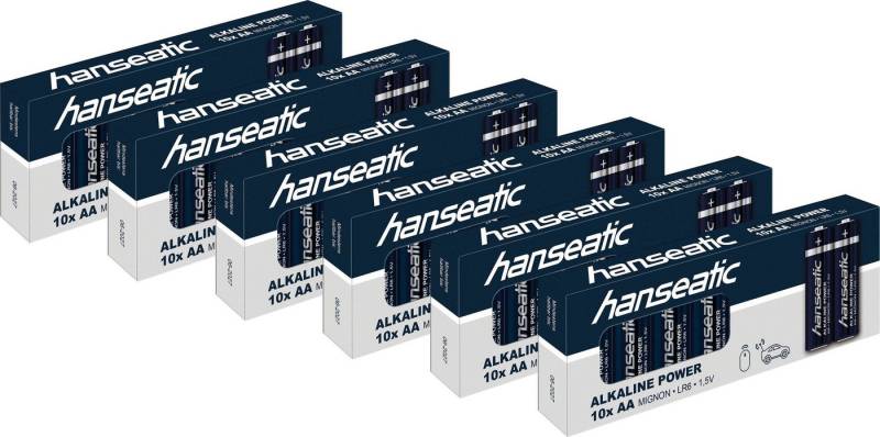 Hanseatic 60 Stück Alkaline Power, AA Batterie, LR06 (60 St), bis zu 5 Jahren Lagerfähigkeit von Hanseatic