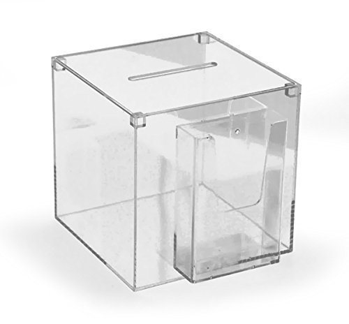 Hansen Losbox/Einwurfbox/Spendenbox/Sammelbox/Aktionsbox aus Acryl/Acrylglas mit Broschürenhalter 300x300x300 mm von Hansen Werbetechnik