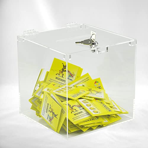Hansen Losbox abschließbar/Einwurfbox/Spendenbox/Sammelbox/Aktionsbox aus Acryl/Acrylglas mit Schloss 250x250x250 mm von Hansen Werbetechnik