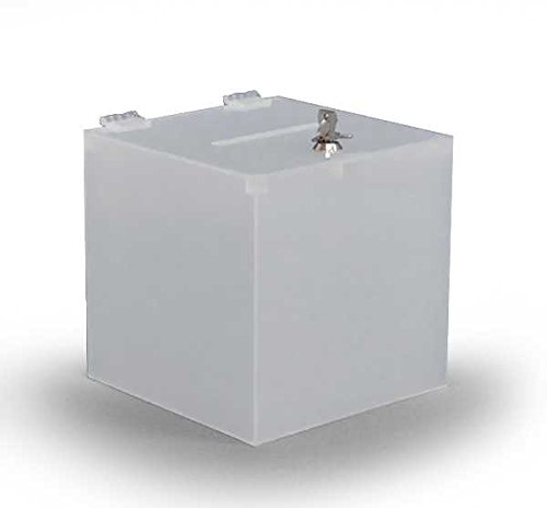 Hansen Losbox in Milchglas-Optik (Acryl opal), abschließbar (mit Schloss und 2 Schlüsseln) als Spendenbox/Sammelbox/Einwurfbox, 200x200x200 mm von Hansen Werbetechnik