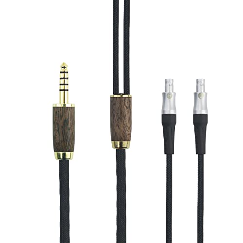 4,4 mm symmetrischer Stecker 6N OCC Kupfer versilbertes Kabel 4,4 mm symmetrisches Kabel, kompatibel mit Sennheiser HD800, HD800S, HD820 Kopfhörern, Walnussholzgehäuse von HansnBy