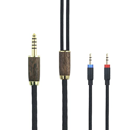 4,4 mm symmetrisches Kabel, 6N OCC Kupfer-Versilberte Kordel Walnussholz, kompatibel mit Hifiman HE400S, HE-400i (Dual 2,5 mm Version) Kopfhörern (2 x 2,5 mm Version) von HansnBy