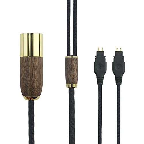 4-poliger XLR-Stecker, symmetrischer Stecker, 6N OCC-Kupfer-Versilbertes Kabel, 4-poliges XLR-Kabel, kompatibel mit Sennheiser HD650, HD600, HD580, HD660S, HD58X, Massdrop HD6XX Kopfhörer, Walnussholz von HansnBy