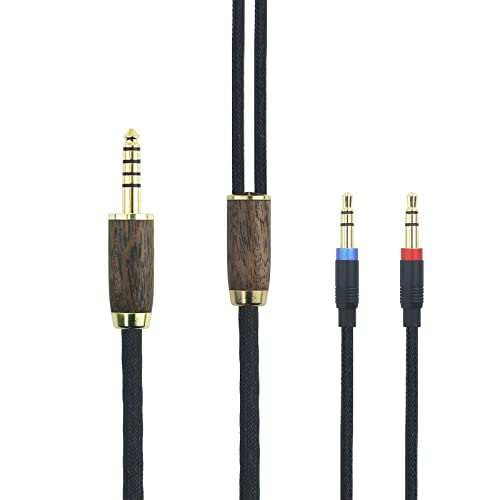 Ausgewogenes Kabel 6N OCC Kupferkabel Walnussholzgehäuse kompatibel mit Hifiman Sundara, Ananda, Arya, HE400SE, HE4XX, HE-400i Kopfhörern (2 x 3,5 mm Version) von HansnBy