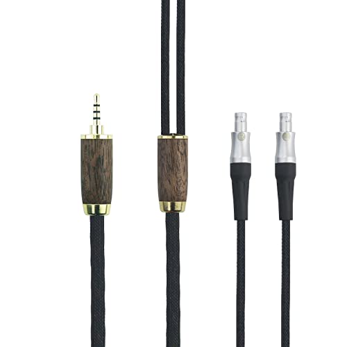 HansnBy 2,5 mm Trrs symmetrischer Stecker 6 N OCC Kupfer versilbertes Kabel 2,5 mm symmetrisches Kabel kompatibel mit Sennheiser HD800, HD800S, HD820 Kopfhörer Walnussholzschale von HansnBy