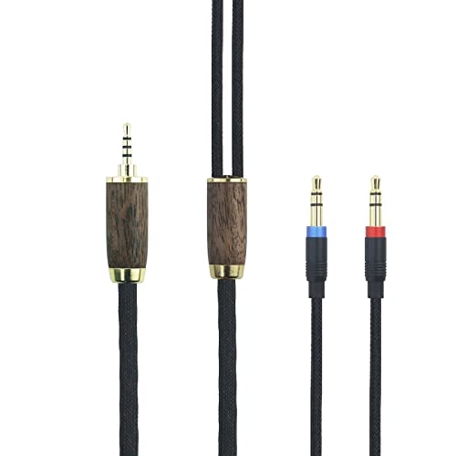 HansnBy 2.5mm symmetrisches Kabel 6N OCC Kupfer versilbertes Kabel Walnussholzschale Kompatibel mit Hifiman Sundara, Ananda, Arya, HE400SE, HE4XX, HE-400i Kopfhörer (2 x 3.5mm Version) 6.6ft von HansnBy