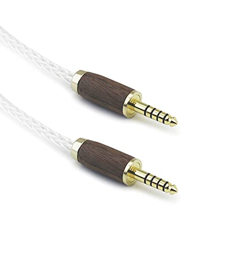 HansnBy 4,4 mm Stecker auf Stecker symmetrisches 5-poliges Kopfhörer-Audio-Adapterkabel 8 Kerne 6 N OCC Kupfer Einkristall versilberter Draht Walnussholzschale 4,4 mm auf 4,4 mm Stecker 15 cm von HansnBy