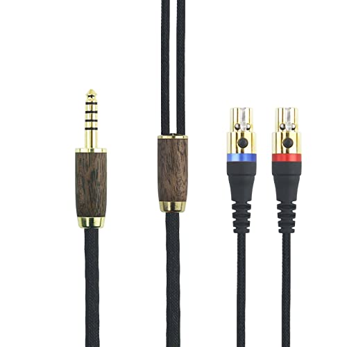 HansnBy 4,4 mm symmetrischer Stecker, 6 N OCC, versilbertes Kupferkabel, 4,4 mm symmetrisches Kabel, kompatibel mit Audeze LCD-2, LCD-4, LCD-3, LCD-X, LCD-XC Kopfhörer, Walnussholzgehäuse, 3 m von HansnBy