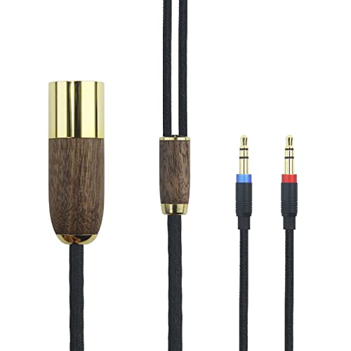 HansnBy 4-Pin XLR symmetrisches Kabel 6N OCC Kupfer versilbertes Kabel Walnussholzgehäuse Kompatibel mit Hifiman Ananda, Sundara, Arya, HE400SE, HE4XX, HE-400i Kopfhörer (2 x 3,5 mm Version) 3m/10ft von HansnBy