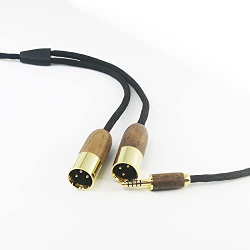 HansnBy 4.4MM Balanced Male auf 2 XLR Male Dual XLR Male Audio Adapterkabel 4.4mm auf 2 XLR Balanced Kabel 6N OCC Kupfer Versilbertes Kabel Walnuss Holzgehäuse 1.5m/4.9ft/59inches von HansnBy