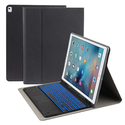 iPad Pro 12,9 Hülle mit Tastatur kompatibel für iPad Pro 12,9 Zoll 2015/2017, 7 Farben hintergrundbeleuchtete Tastatur mit Touchpad, PU-Leder Hülle mit Stifthalter, schwarz von HaoHZ