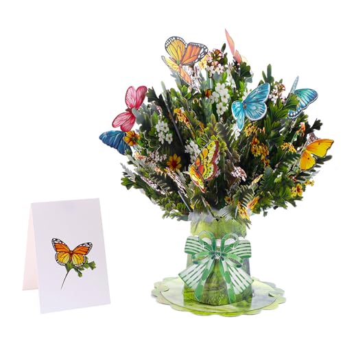 3D Pop-Up Muttertagskarte – Mit hüpfenden Schmetterlingen & buntem Blumenstrauß (Orange/Blau/Rot) – Inkl. Briefumschlag – Geschenk für Mama von Haobase